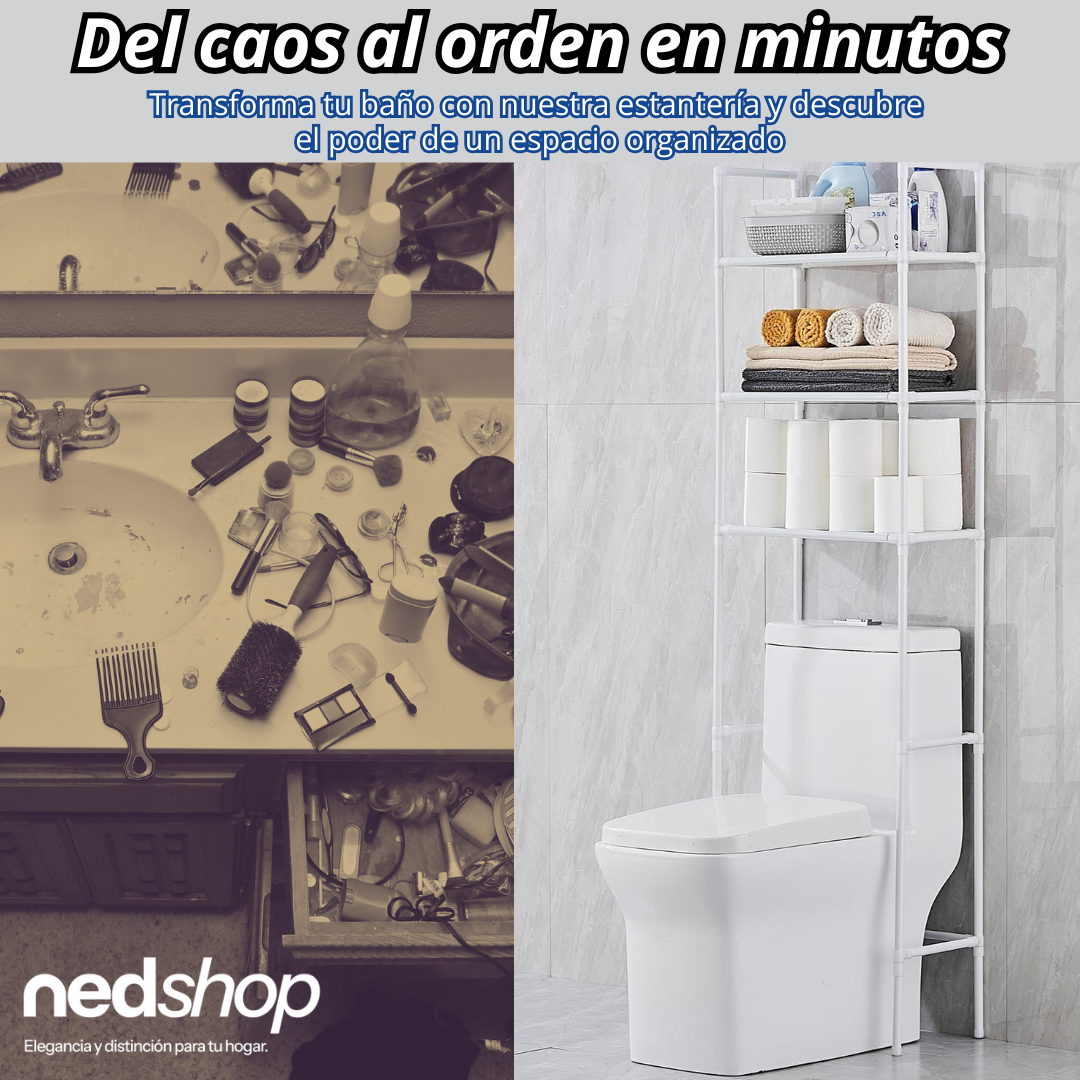 Estanteria de almacenamiento de metal sobre el inodoro en color negro elegante